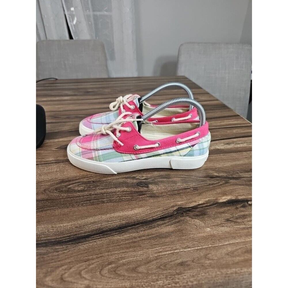 Lauren by Ralph Lauren Breeana Pink Plaid Print Canvas Boat Shoes Size Womens 7B - Picture 2 of 14
